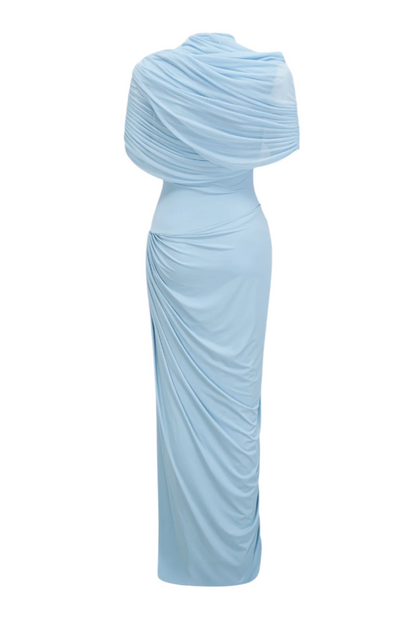 Aakifa Asymmetric Draped Maxi Dress - Baby blue