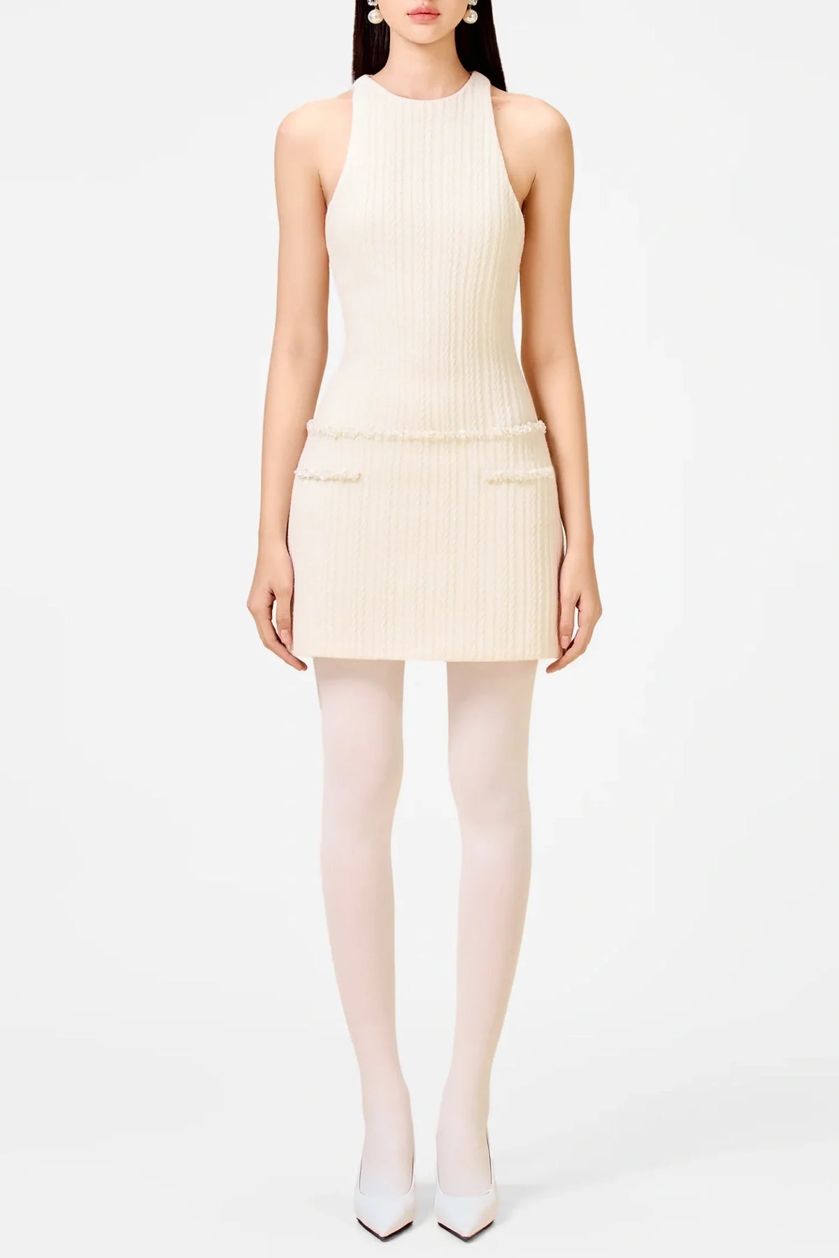 Abene Sleeveless Beaded Embellished  Knit Mini Dress