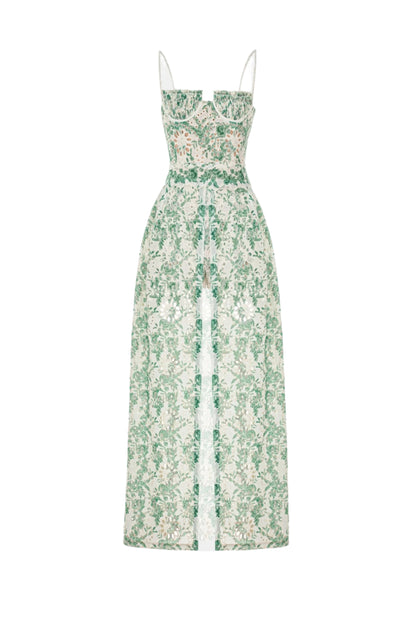 Abetzi Floral Embroidered Shorts & Maxi Dress Set - Green