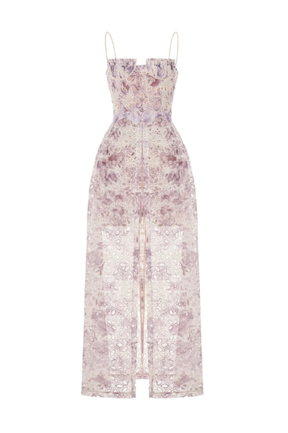 Abetzi Floral Embroidered Shorts & Maxi Dress Set - Purple