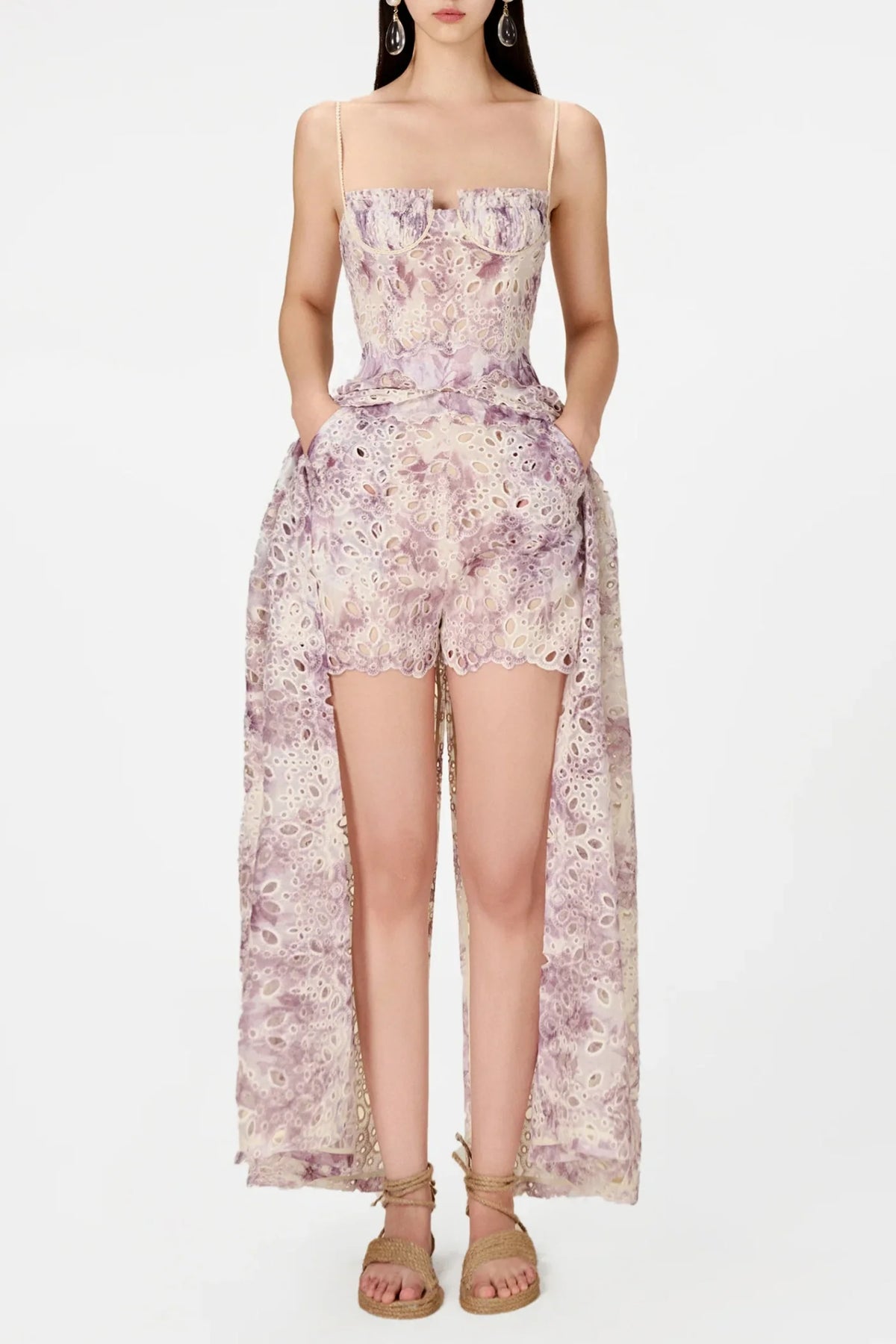 Abetzi Floral Embroidered Shorts & Maxi Dress Set - Purple