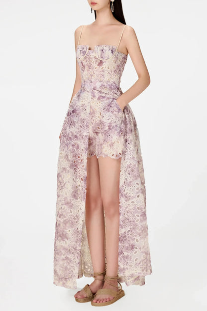 Abetzi Floral Embroidered Shorts & Maxi Dress Set - Purple
