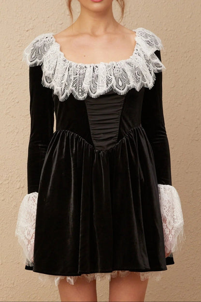 Fabiana black lace-trimmed velvet mini dress
