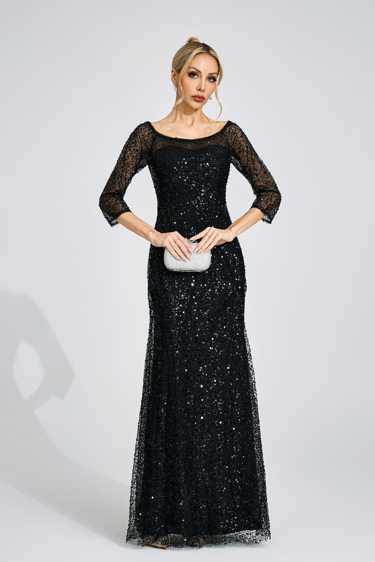 sarah black Diamond embellished tulle Maxi Dress