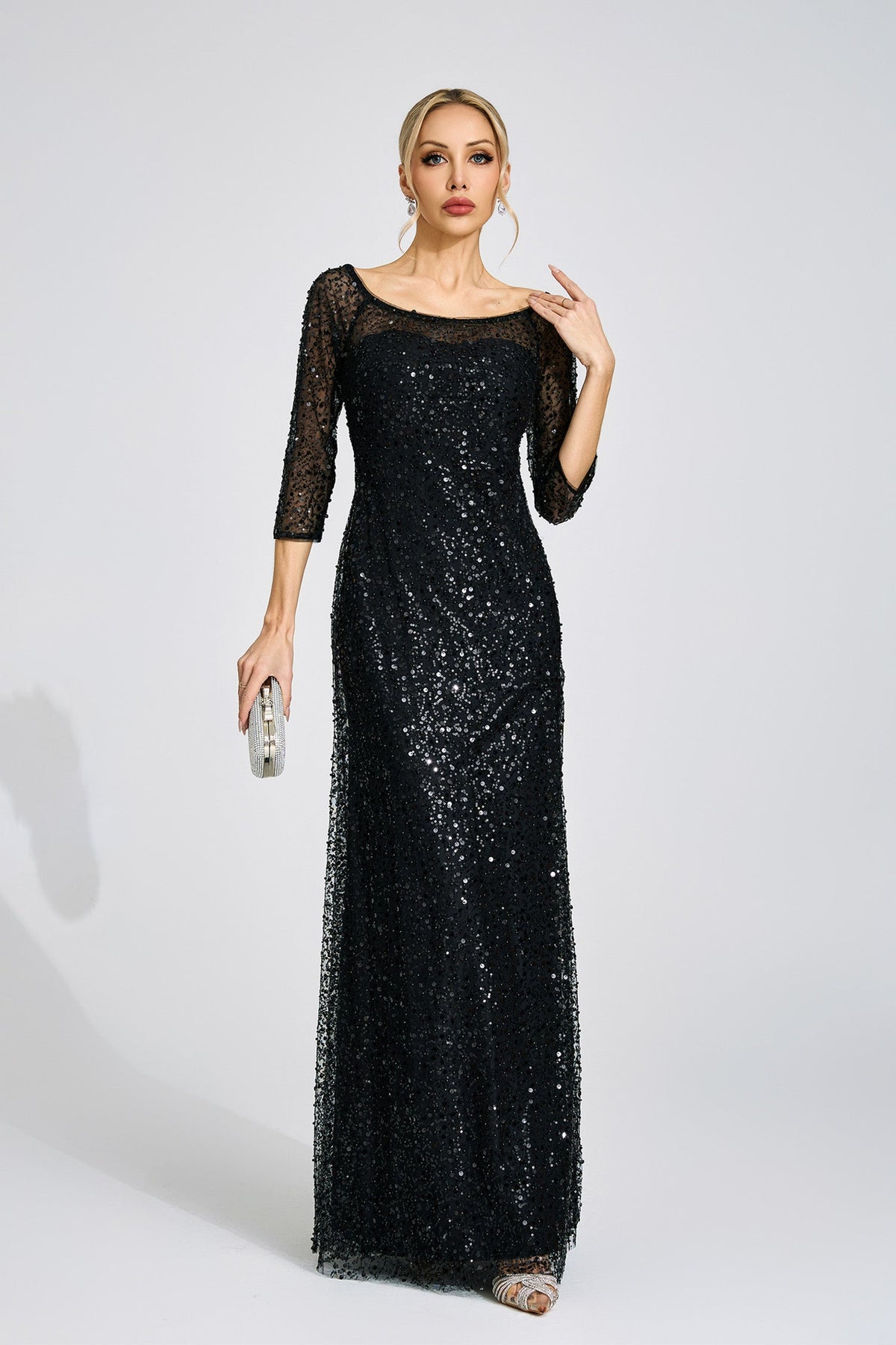 sarah black Diamond embellished tulle Maxi Dress
