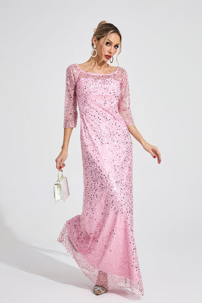 sarah Pink Diamond embellished tulle Maxi Dress