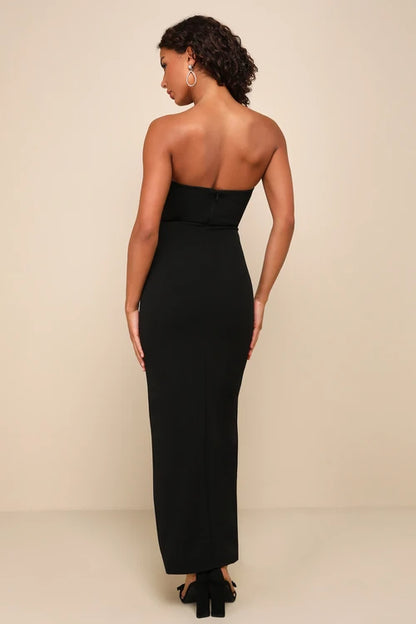 After Hours Black Strapless Ruffled Maxi Dress