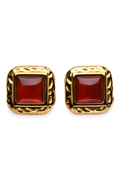 AMARANTH - GOLD EARRINGS RED STONE PLATING WATERPROOF