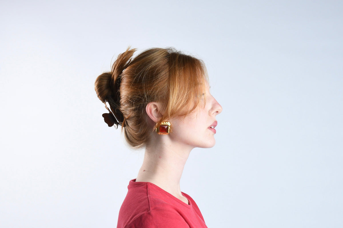 AMARANTH - GOLD EARRINGS RED STONE PLATING WATERPROOF