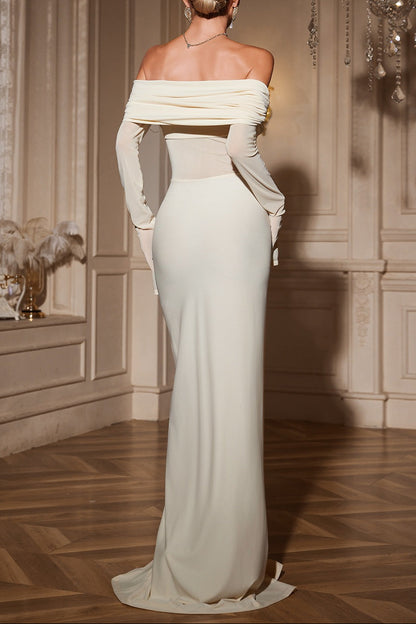 zenobia Off shoulder Ruched Maxi Dress In Beige