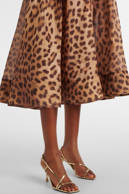 Alainy Leopard Crystal Belted Midi Dress