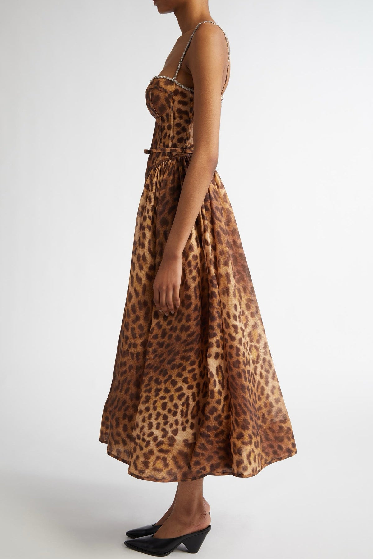 Alainy Leopard Crystal Belted Midi Dress