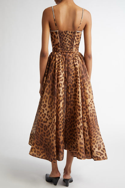Alainy Leopard Crystal Belted Midi Dress