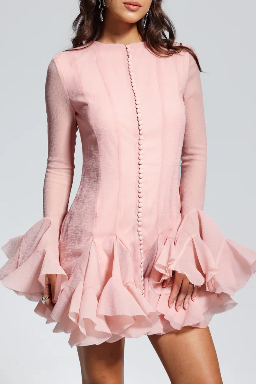 Alberta Semi-sheer Ruffle Mini Dress - Pink