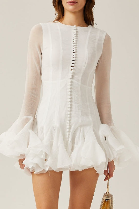 Alberta Semi-sheer Ruffle Mini Dress - White
