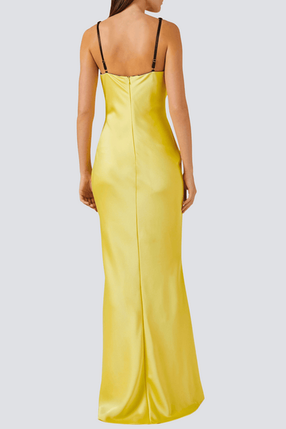 ALFREDO SATIN CUTOUT VELVET MAXI DRESS - YELLOW
