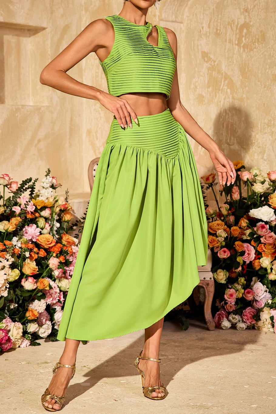 Sleeveless Ruched Skirt Set