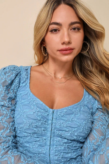Light Blue Lace Long Sleeve Corset Crop Top