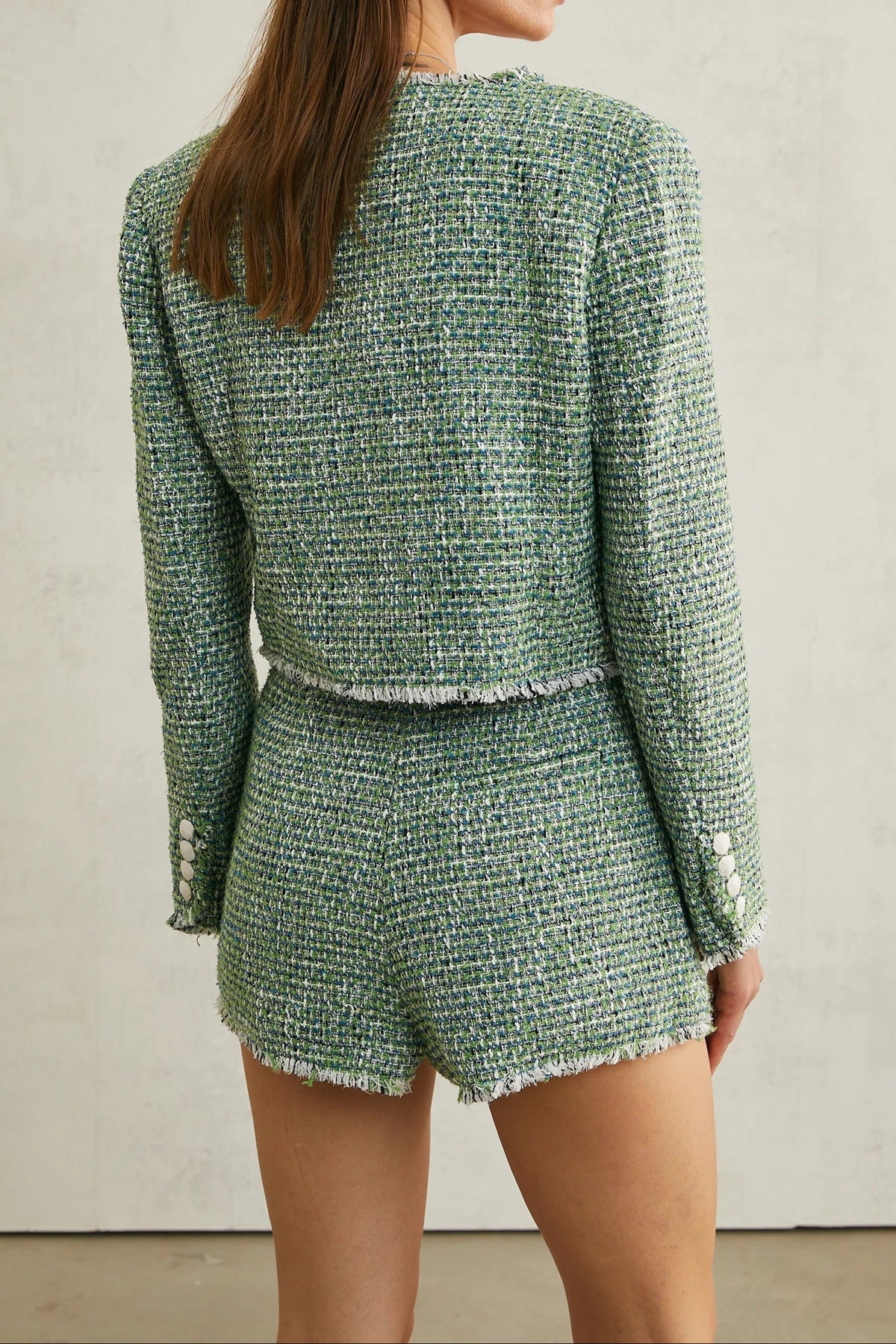 Alyss green tweed jacket & shorts matching set