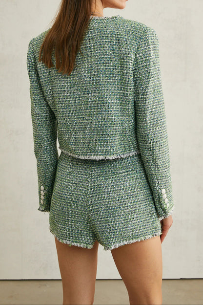 Alyss green tweed jacket & shorts matching set