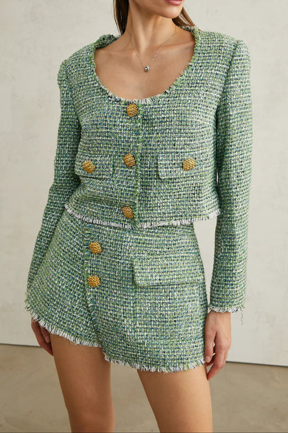 Alyss green tweed jacket & shorts matching set