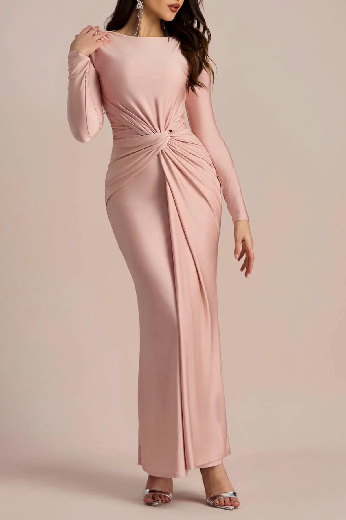 AMANDA LONG SLEEVE TWIST FRONT MAXI DRESS