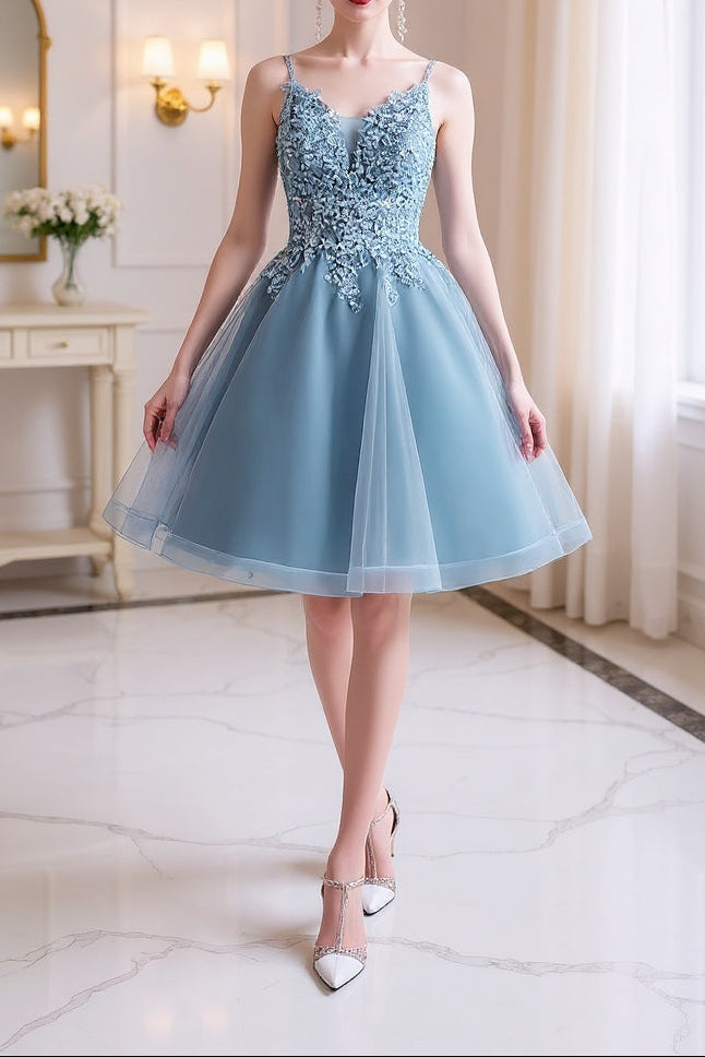 Gray blue Sequin midi Prom Dress