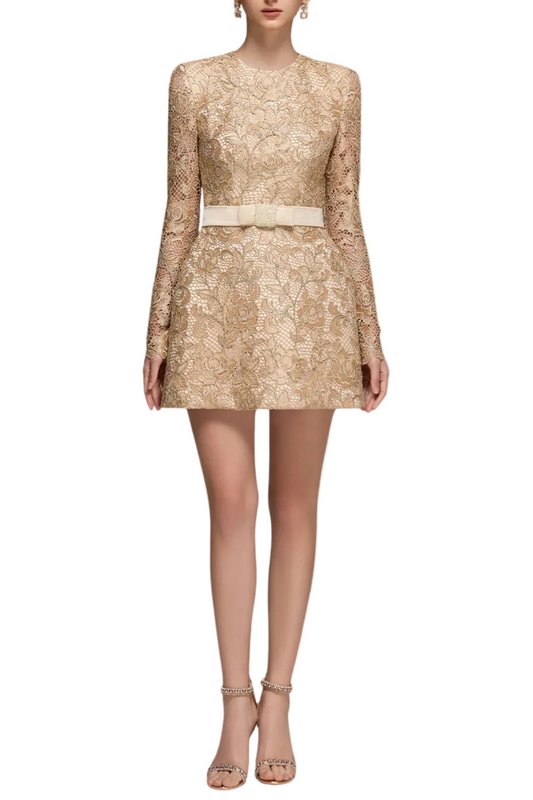 Anslie Lace Belted Mini Dress