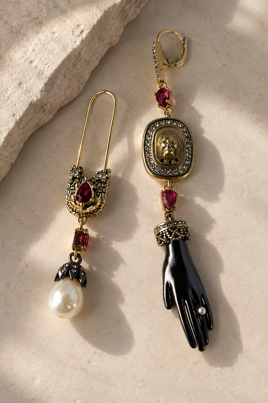 Asymmetrical Gothic Skull Hand Dangle Earrings