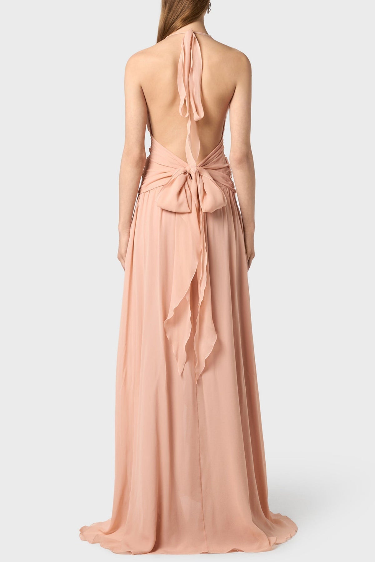 Aonaver Floral Ruffle Halter Maxi Dress - Pink