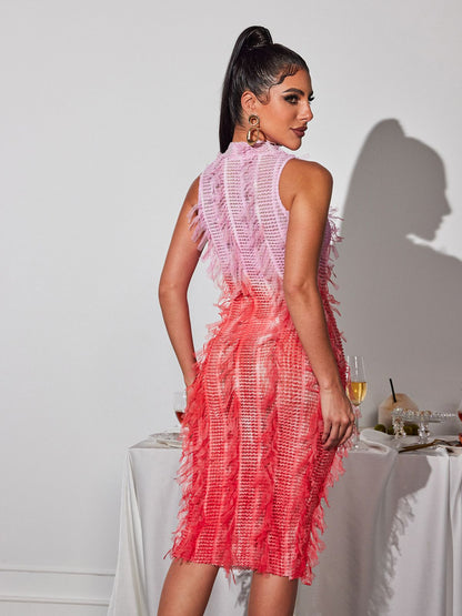 Arlo Ombre Fringe Midi Dress In Pink