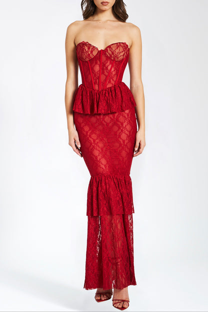 Zen Burgundy Lace Corset Maxi Dress