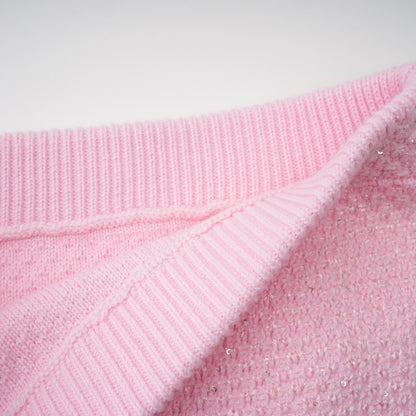 shirley Sequined Knit Cardigan & Skirt Set - pink