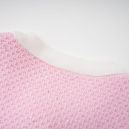 shirley Sequined Knit Cardigan & Skirt Set - pink