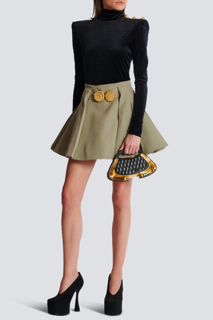 Short pleated skirt in grain de poudre