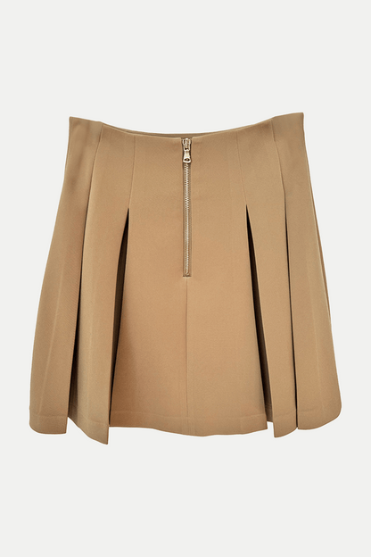 FLARED PLEATED GRAIN DE POUDRE SKIRT