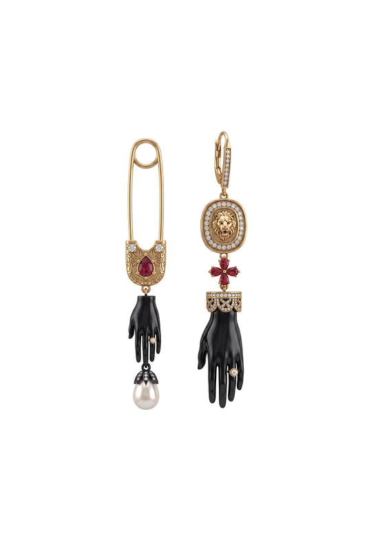 Asymmetrical Gothic Skull Hand Dangle Earrings