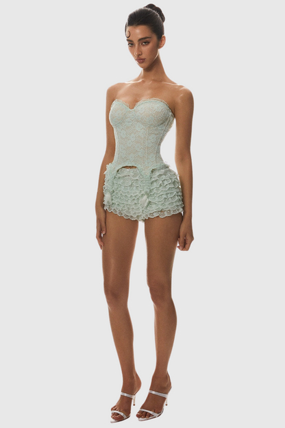 Atici Lace Strapless Corset - Green