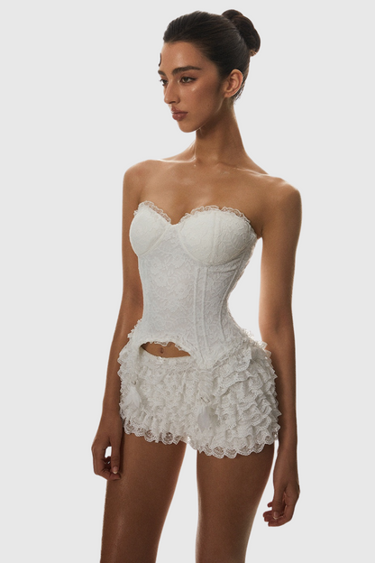 Atici Lace Strapless Corset - White