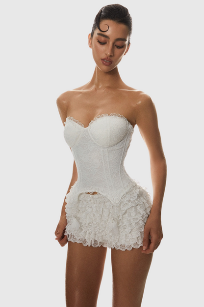Atici Lace Strapless Corset - White