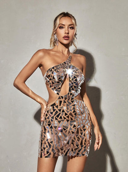 Azha One Shoulder Embellished Mini Dress