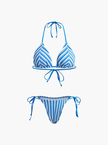 Halter Triangle Striped Bikini Set