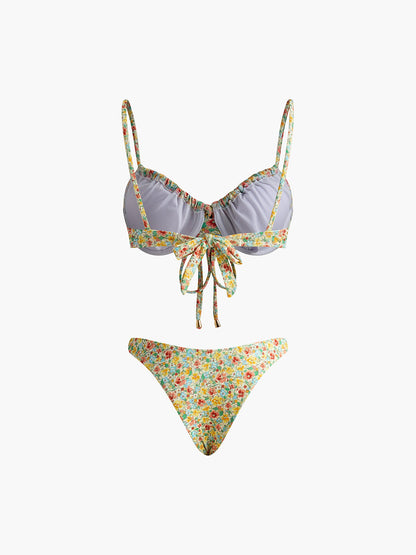 Floral Patterned Front Tie Bikini Set