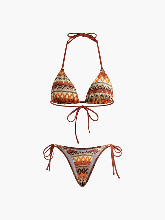 Halter Triangle Knit Bikini Set