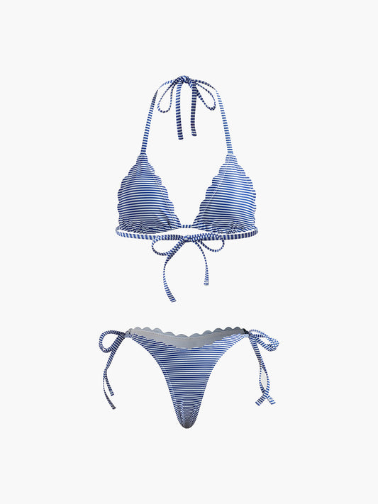 Halter Striped Removable Padded Bikini Set