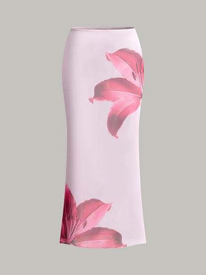 Floral Printed Bikini Bandeau and Chic Pareo Skirt