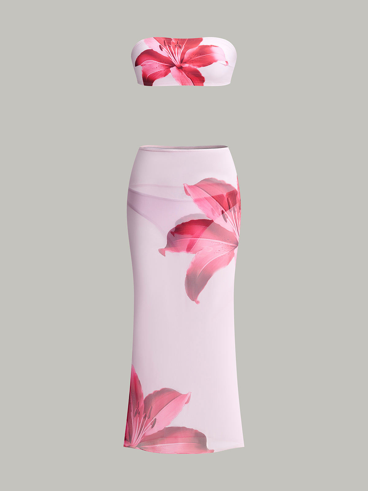 Floral Printed Bikini Bandeau and Chic Pareo Skirt