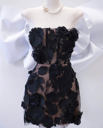jessica floral embroidery Mini Dress in black
