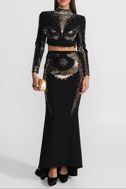 rosalind Embellished Co-Ord Set with Silver and Gold Sequin Detailing - Black