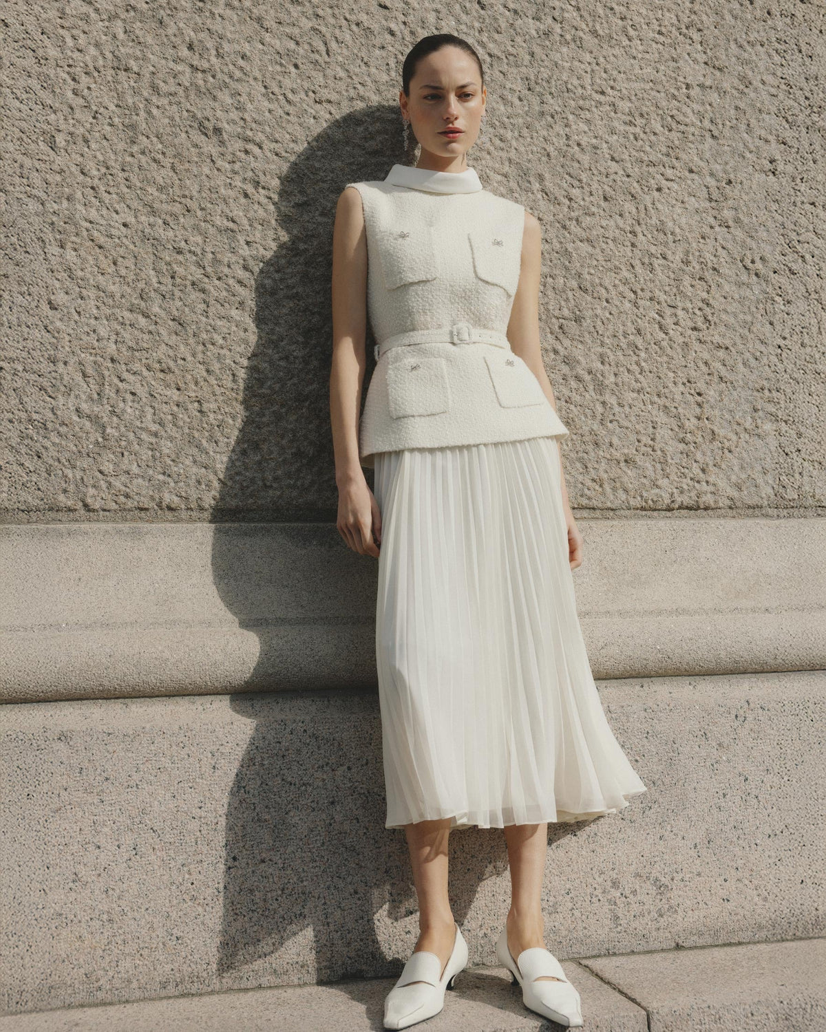 zoe Cream Boucle Sleeveless Midi Dress